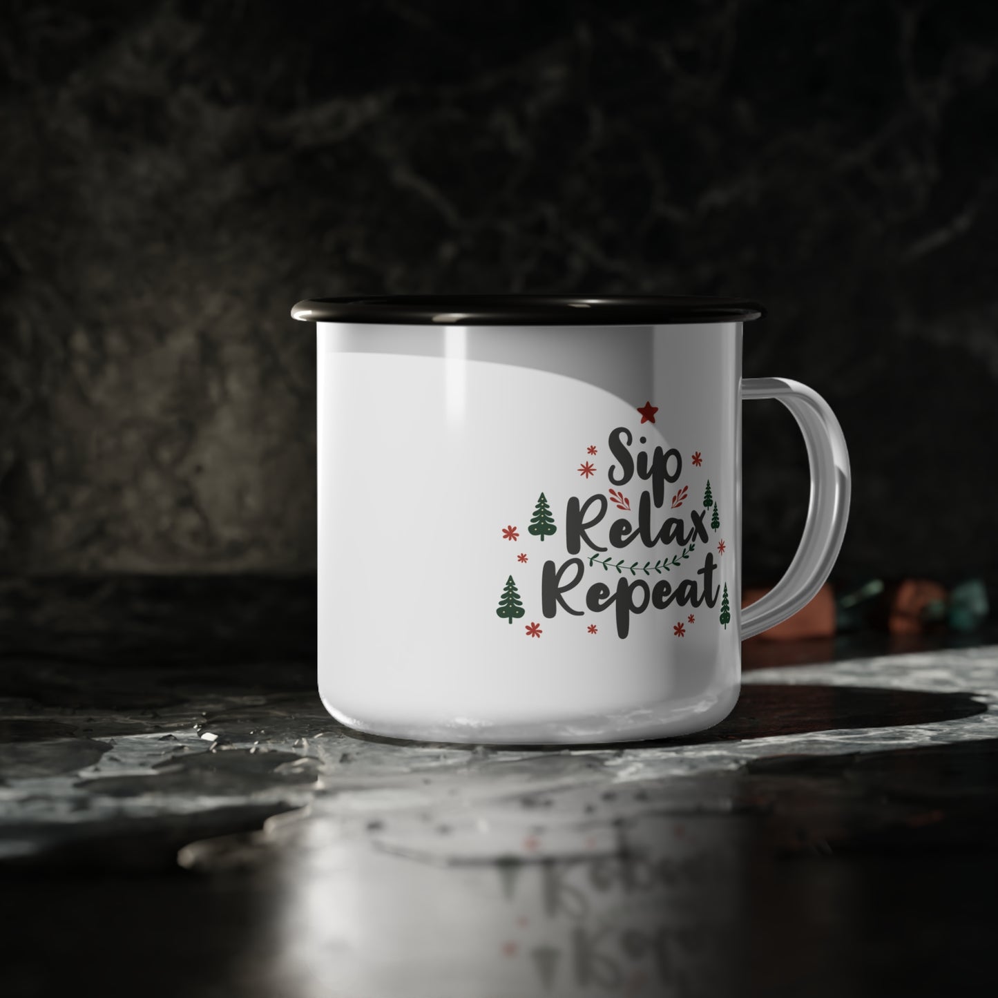 Holiday Enamel Camp Cup, Sip, Relax, Repeat