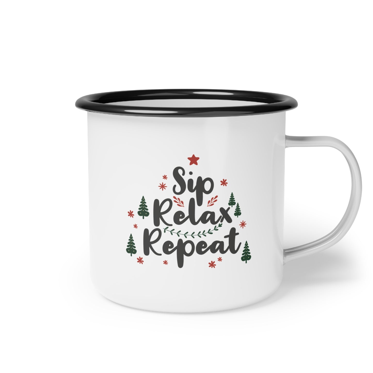 Holiday Enamel Camp Cup, Sip, Relax, Repeat